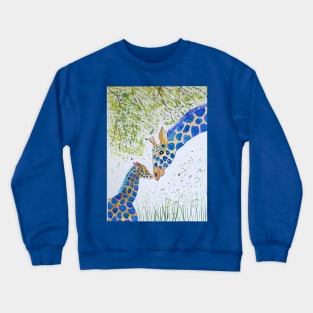 Colourful Blue Mother and Baby Giraffes Crewneck Sweatshirt